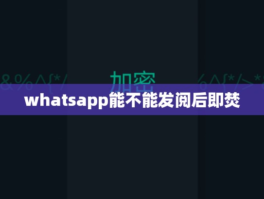 whatsapp能不能发阅后即焚
