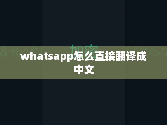 whatsapp怎么直接翻译成中文