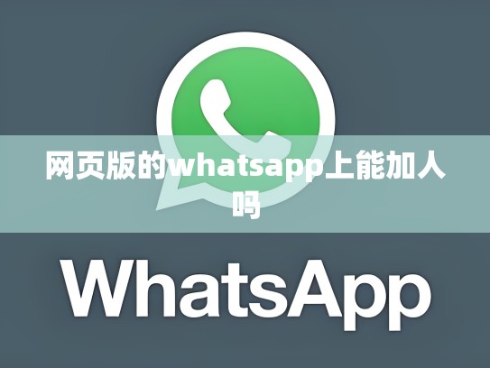 网页版的whatsapp上能加人吗